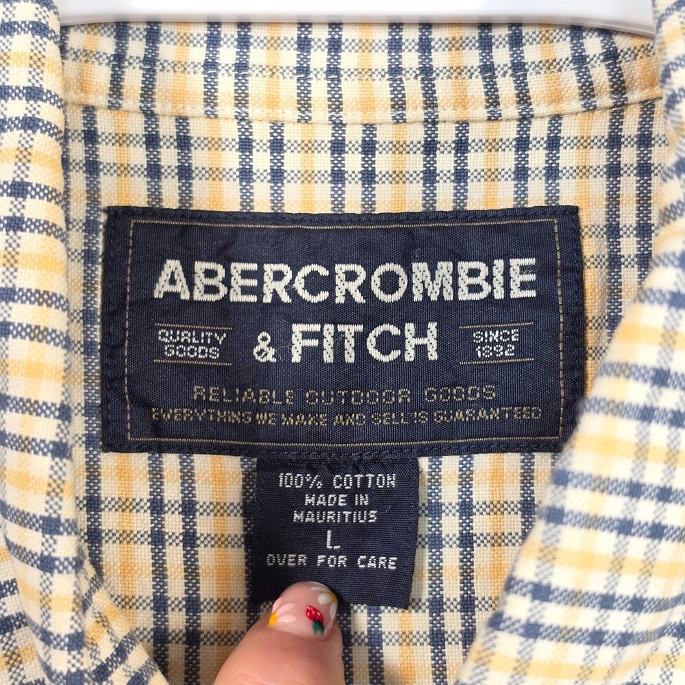 Abercrombie Fitch Button Shirt Mens L Yellow Plaid Preppy Y2K 90s Dad Church - Picture 4 of 16